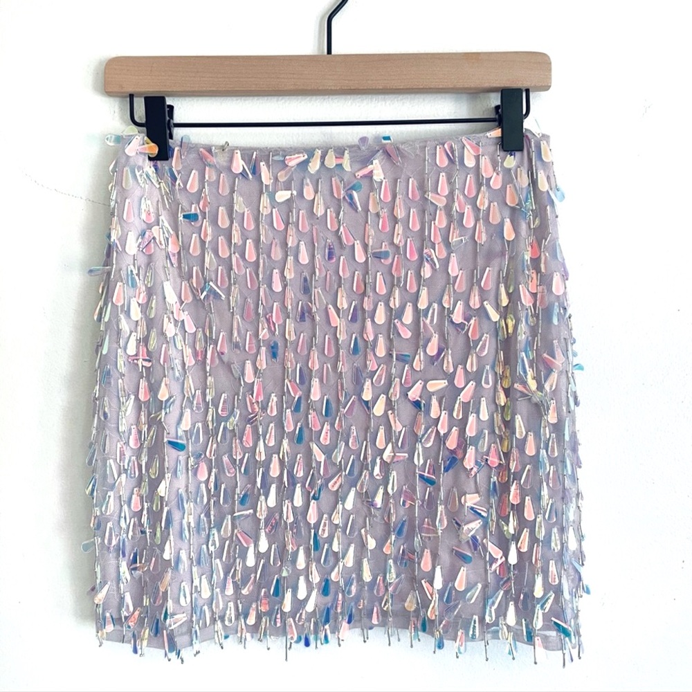 Majorelle Mallory Embellished Mini Skirt Silver Iridescent Pastel Purple Size S